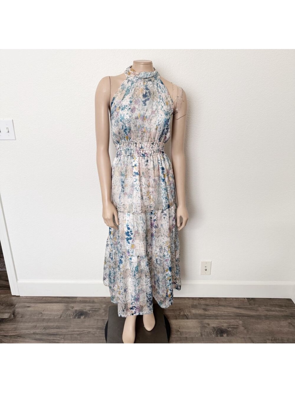 Anthropologie High-Neck Floral Maxi Dress in Blue and Cream NWT - Picture 2 of 10
